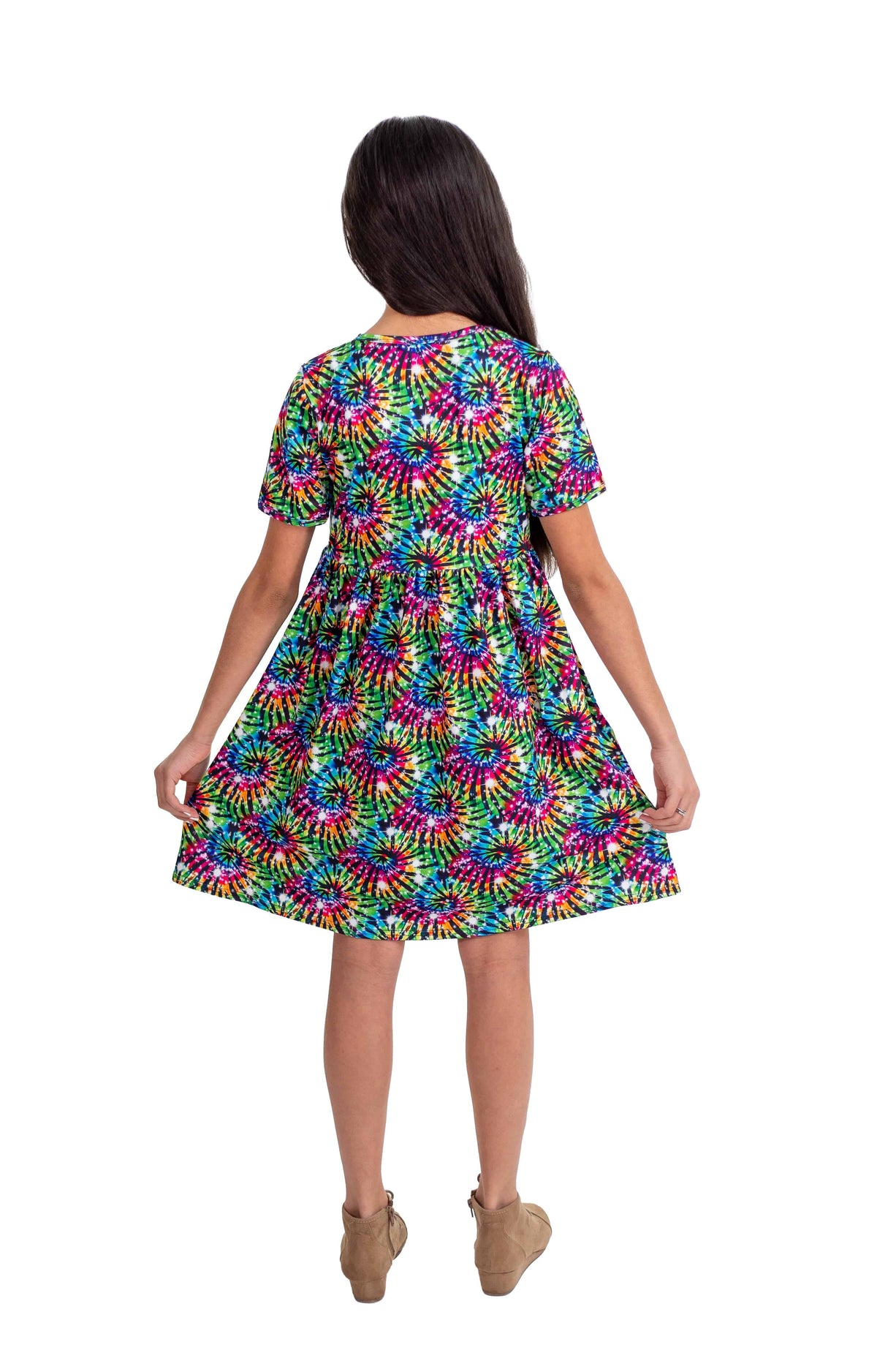 Neon Swirl Short Sleeve Milk Silk Dress