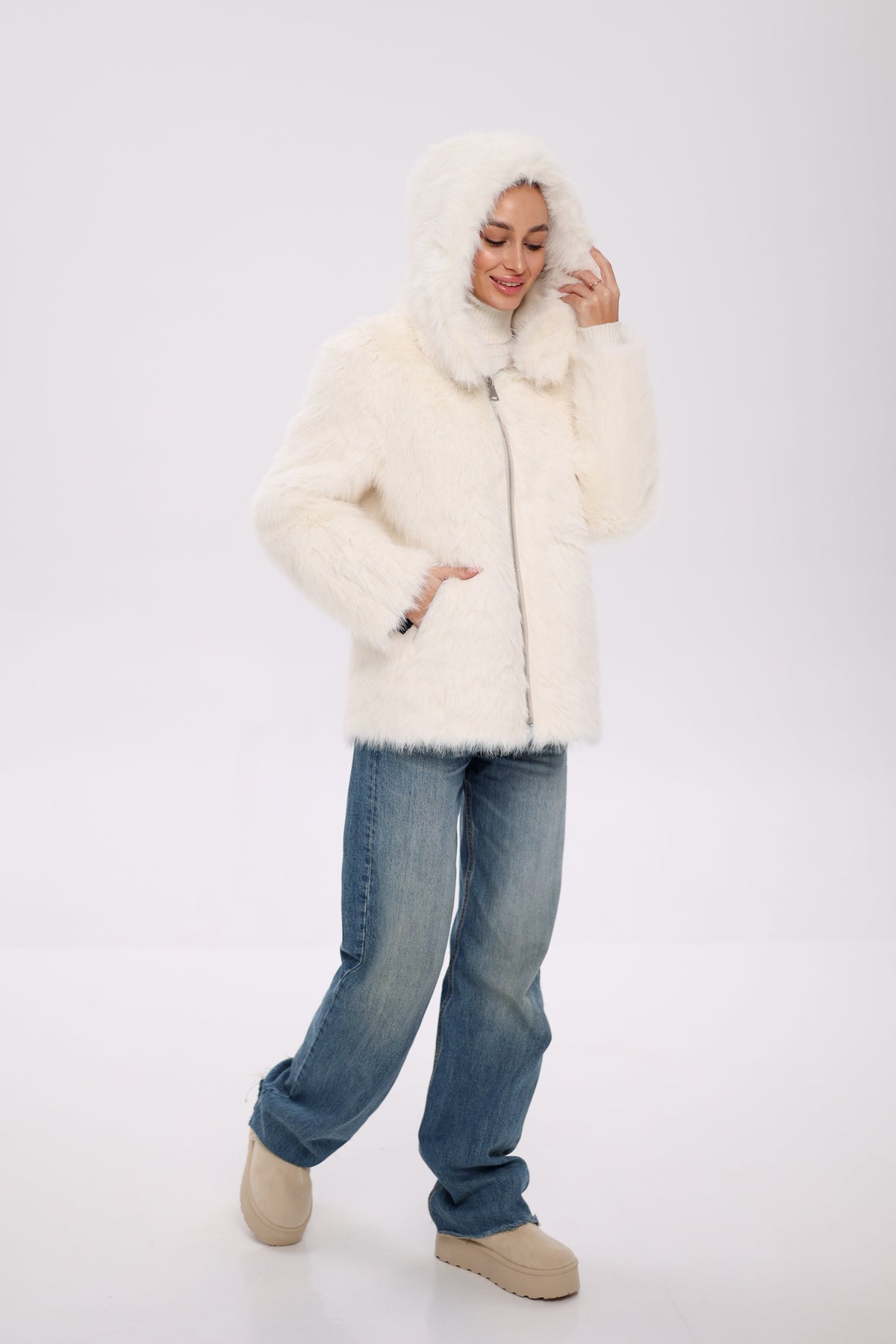 Reversible Hooded Wool Blend Jacket