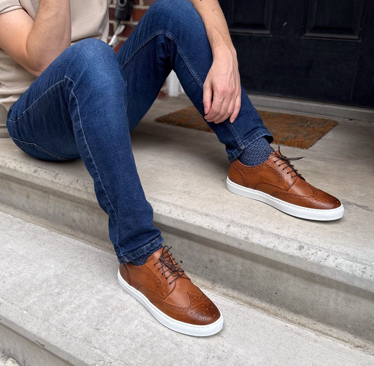 Men's Don Giovanni Wingtips - Cognac w/ White Sole