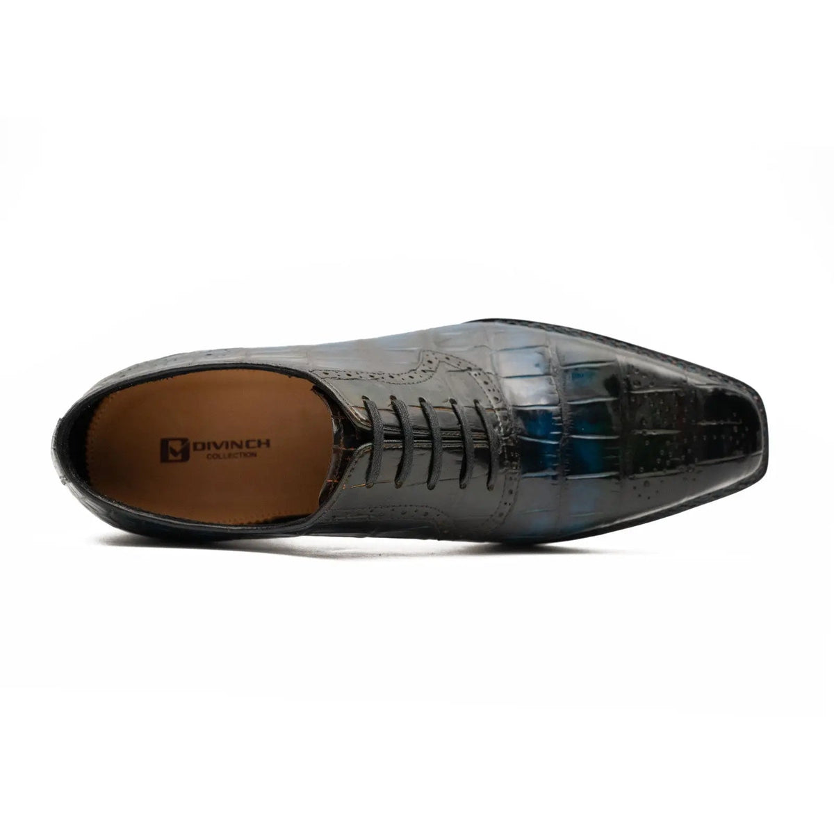 Black and Blue Glossy Textured Lace-Up Dress Shoe