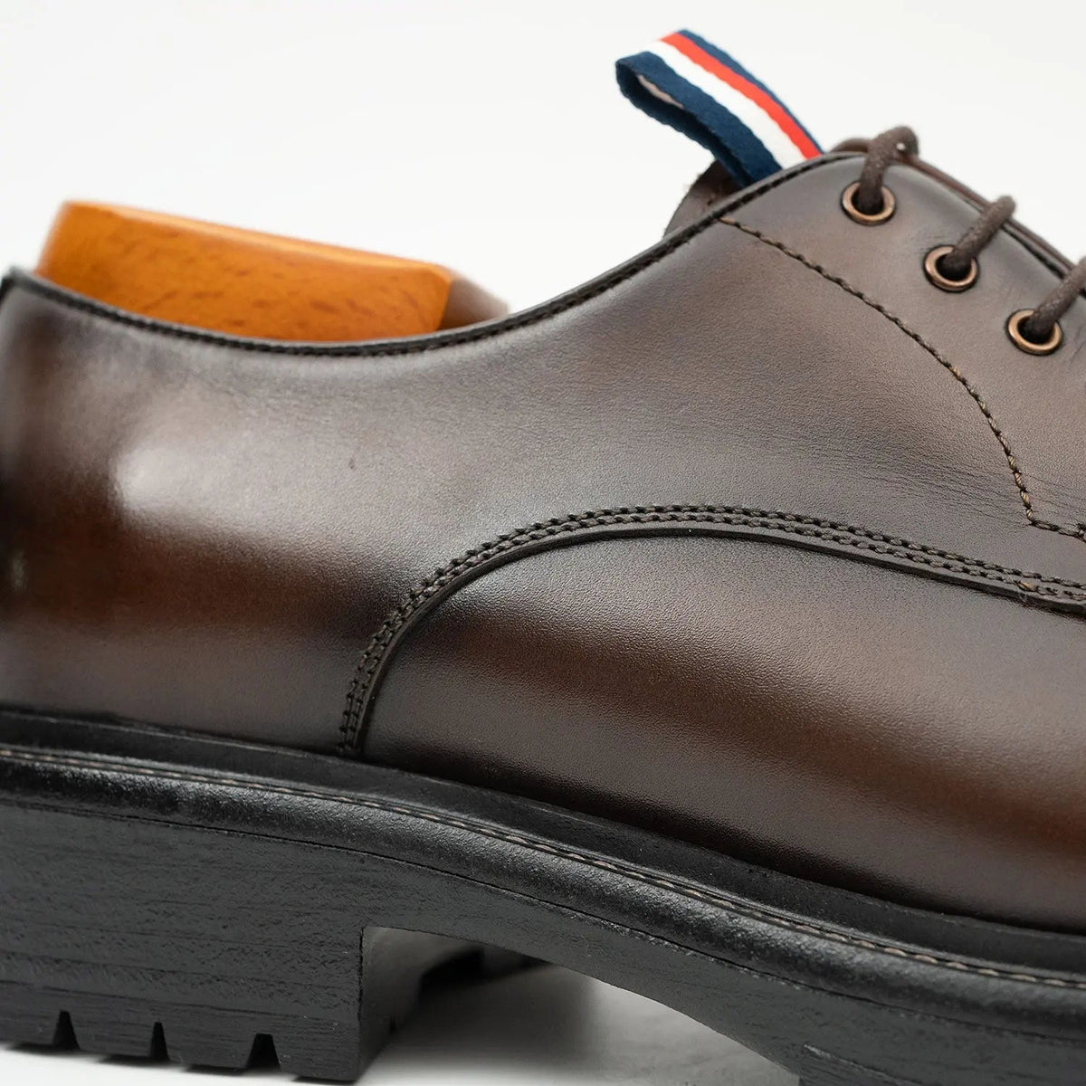 Dark Brown Cap-Toe Derby Shoes with Metal Eyelets