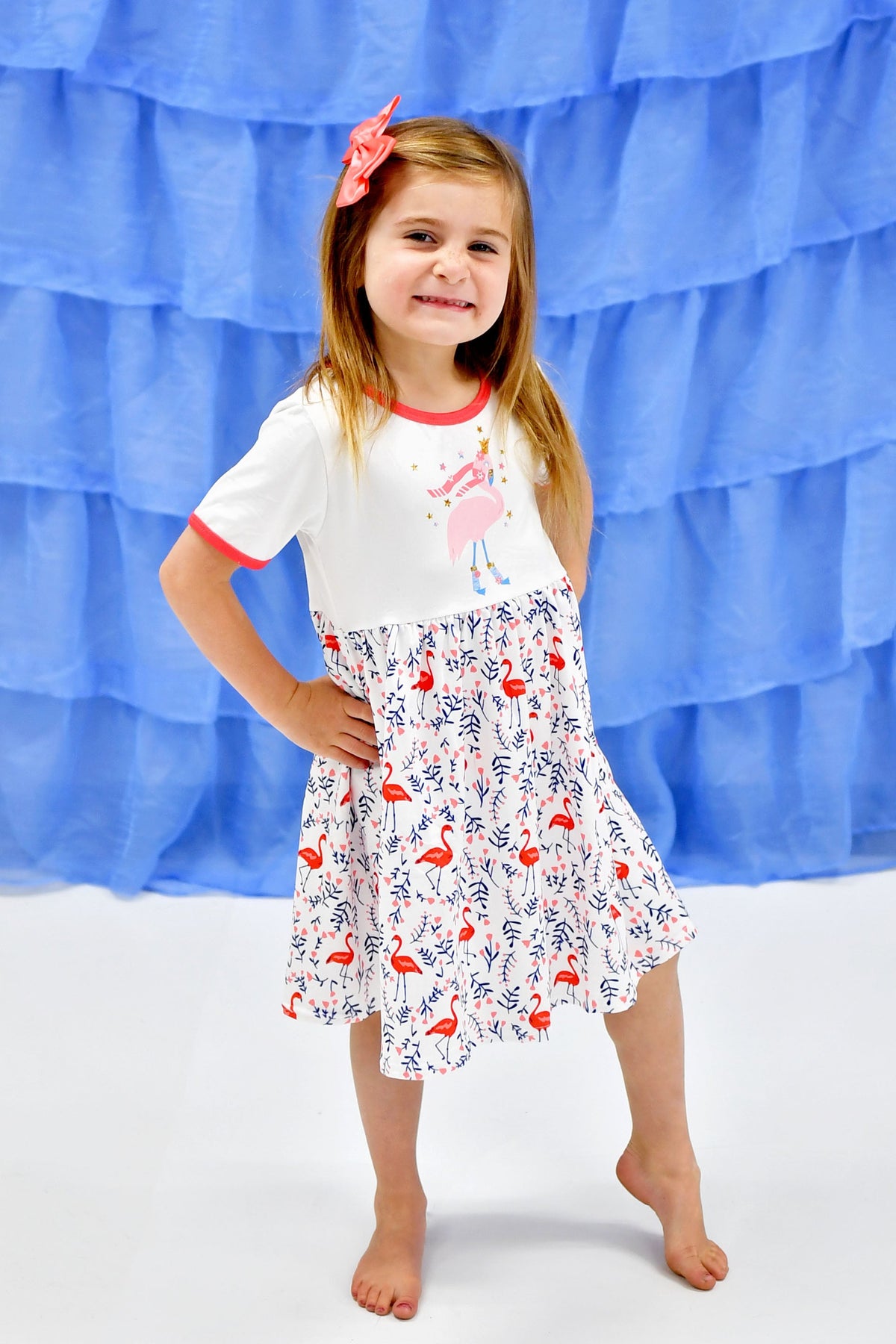 Christmas Flamingo Short Sleeve Milk Silk Dress