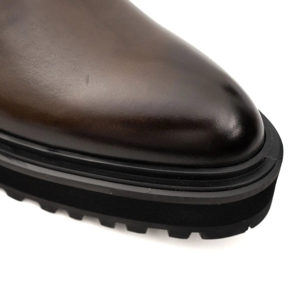 Dark Brown Lug Sole Chelsea Ankle Boot with Rounded Toe