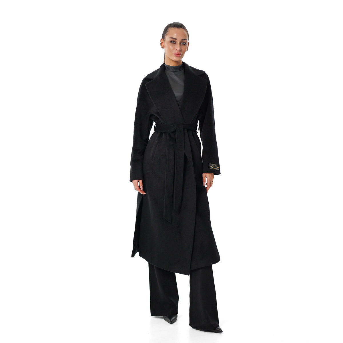 Cambridge Comfort Wraparound Wool Cashmere Coat in Black