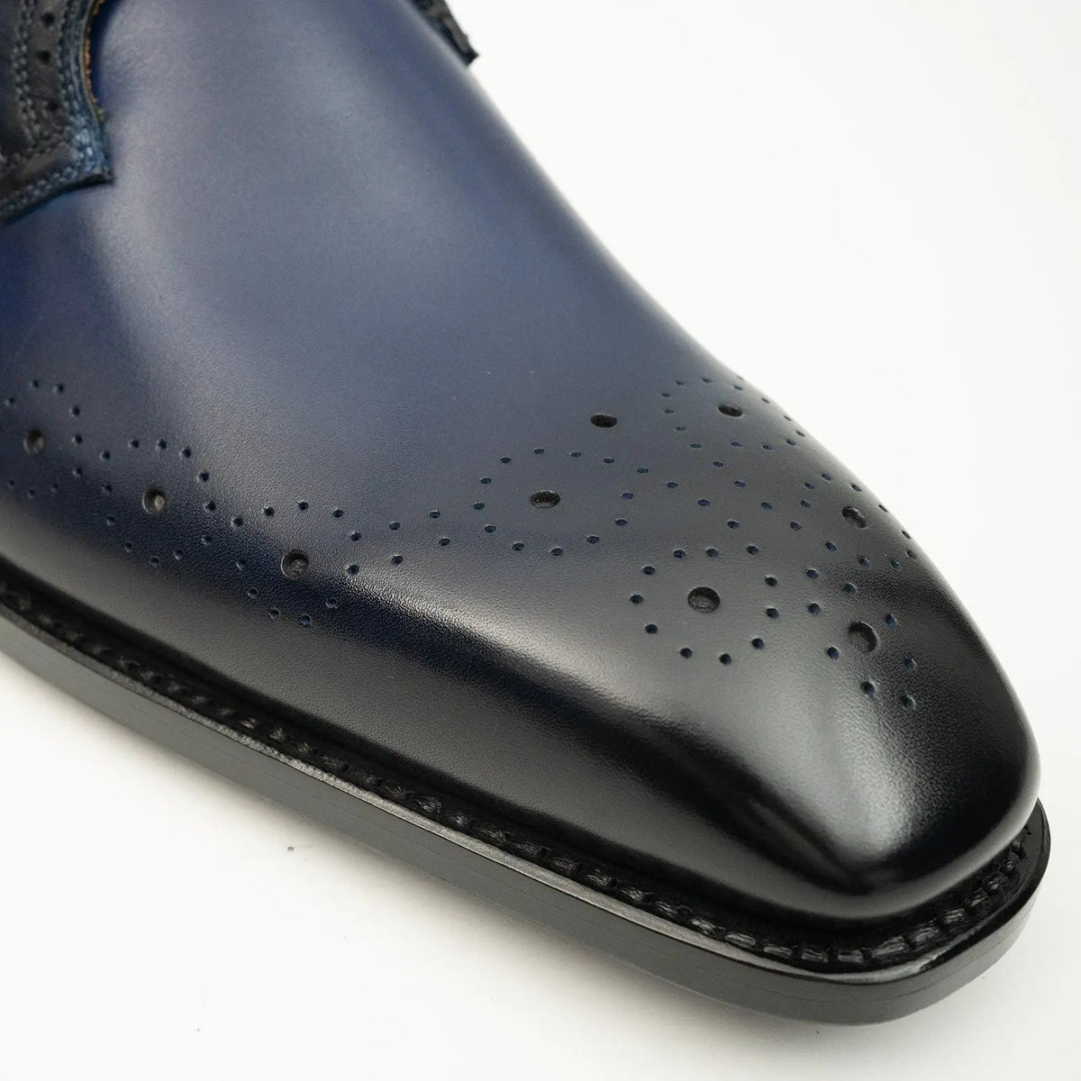 Dark Blue Single Monk Shoes with Perforated Toe Detail