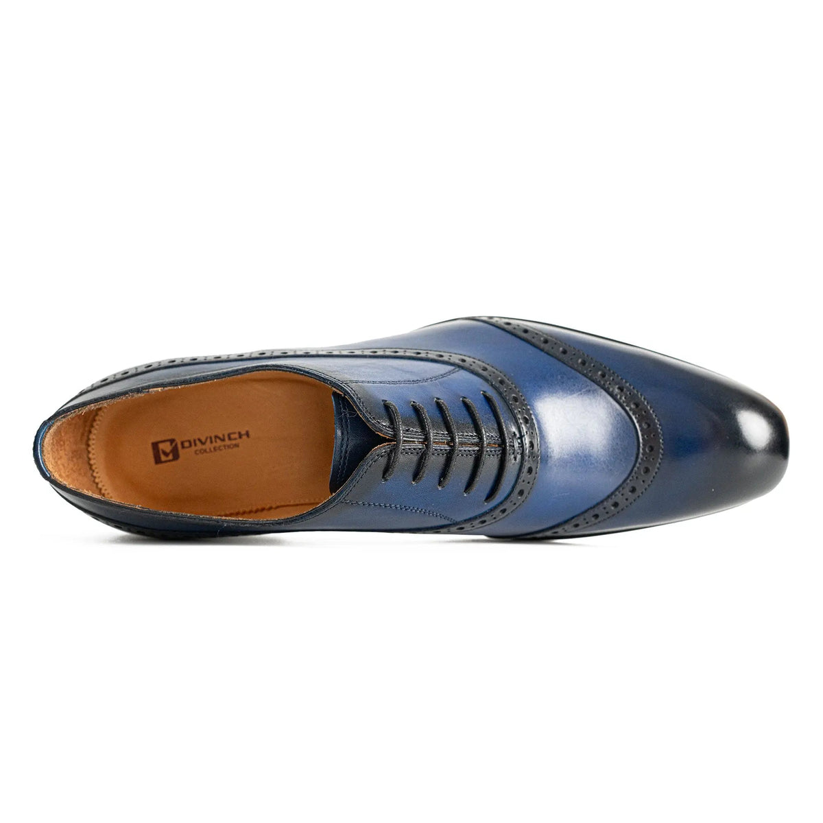 Blue Curved-Seam Oxford Shoes with Perforated Trim