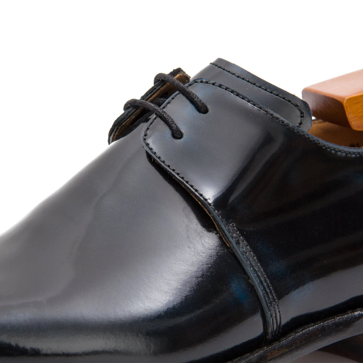 Very Dark Blue-Black Plain-Toe Derby Shoes with Glossy Finish