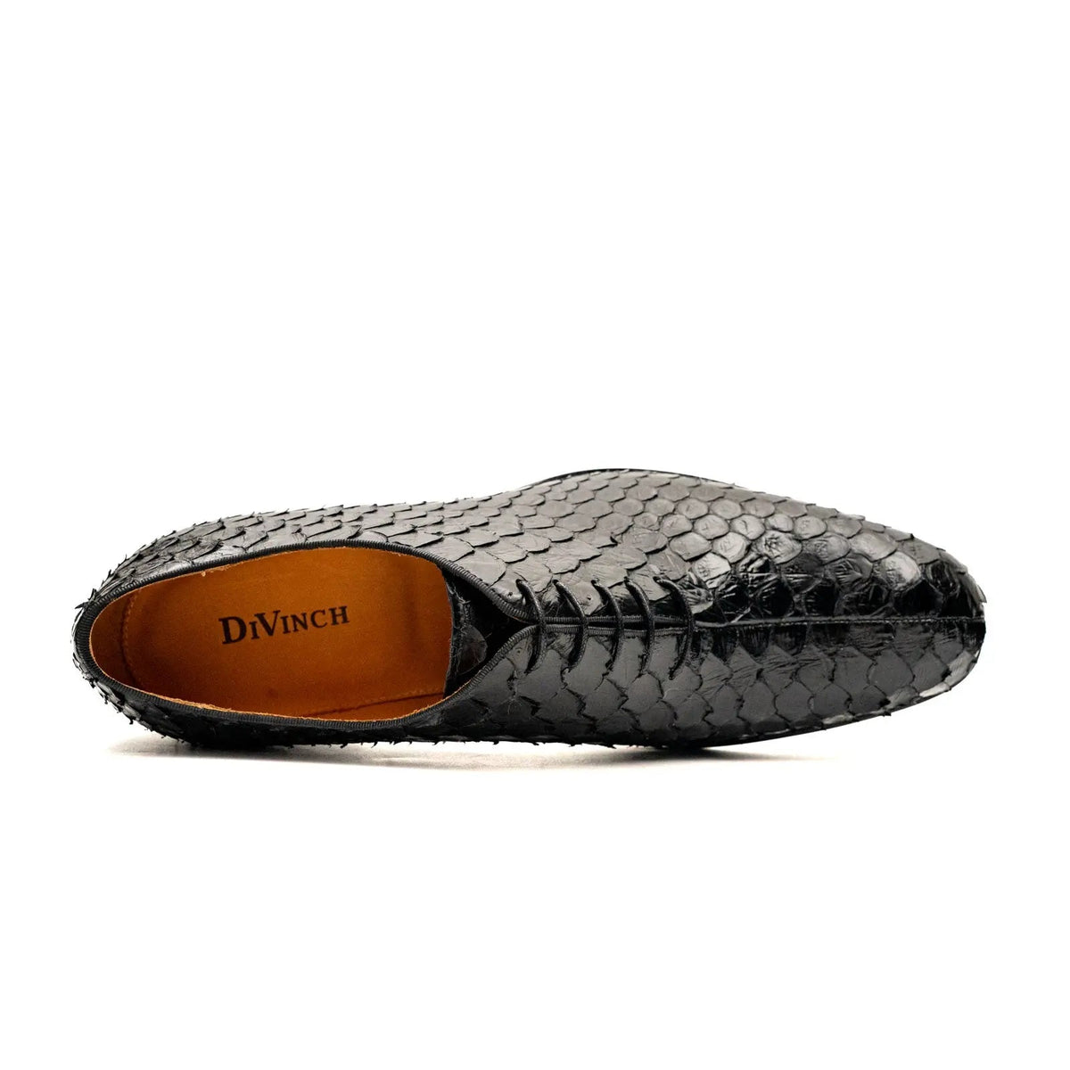Black Plain-Toe Oxford Shoes with Scale-Pattern Texture