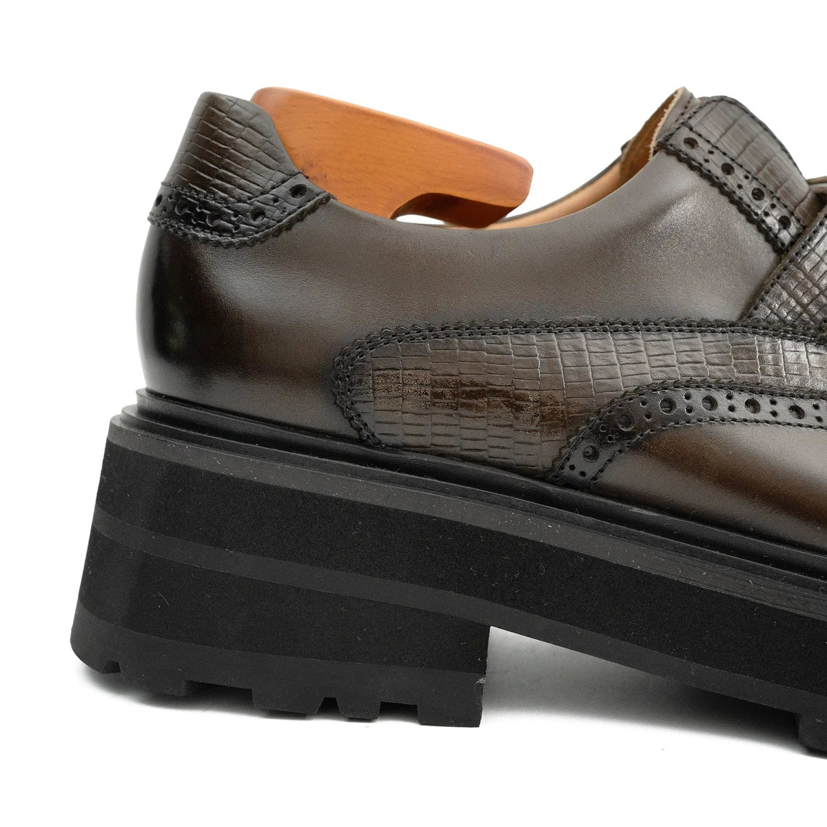 Dark Brown Lug Sole Single Buckle Monk Shoe