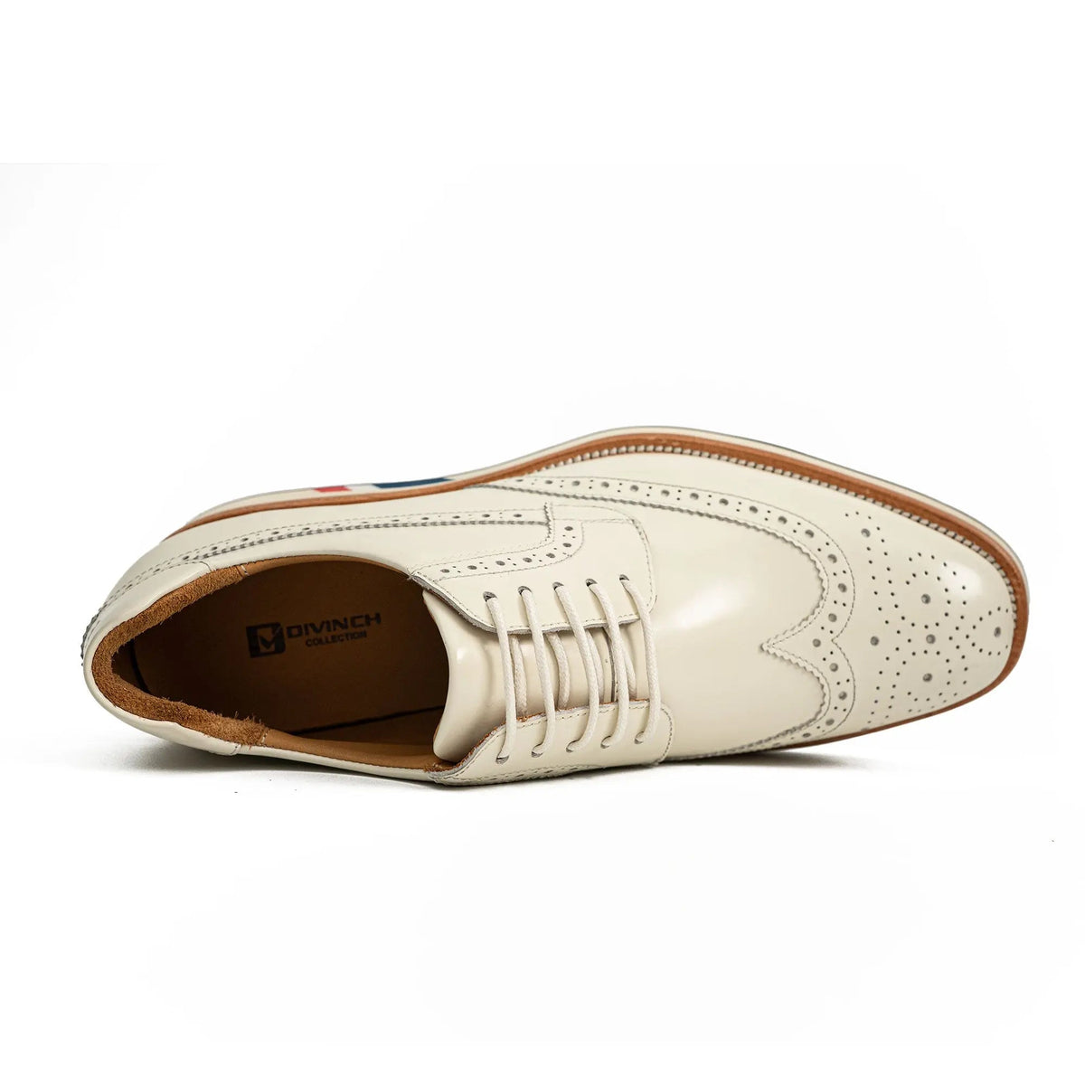 Ivory Wingtip Derby Shoe with Rounded Toe