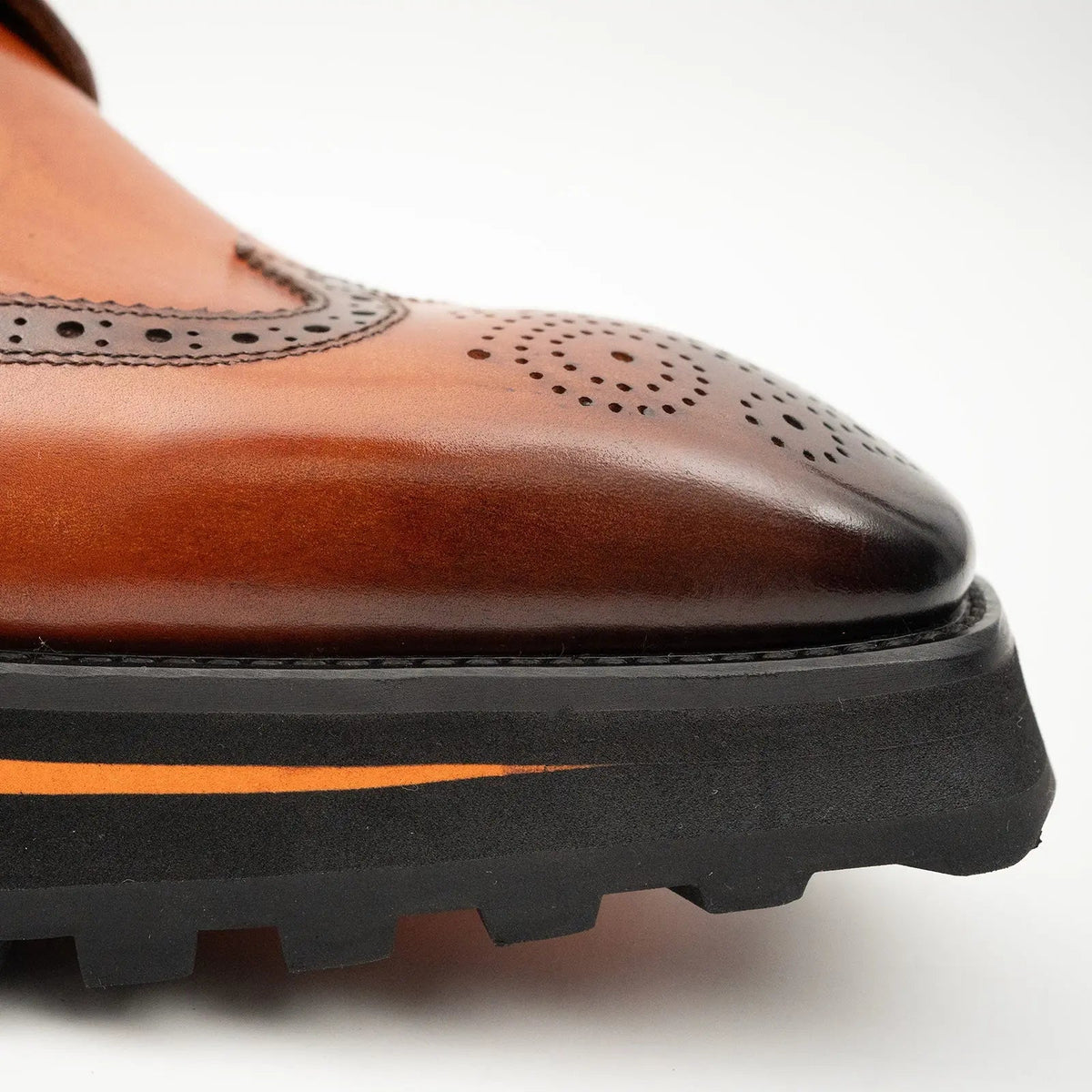 Brown Wingtip Derby Shoes with Brown-Edge Lug Sole