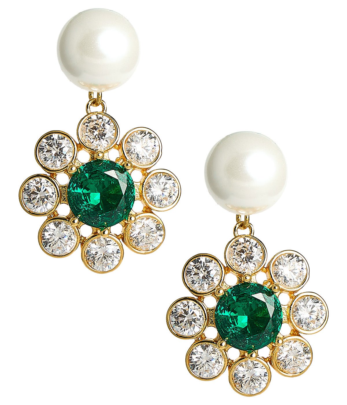 Kelly- Emerald Pearl Drop Earrings- 18k Gold Plated - Belle of the Ball Collection