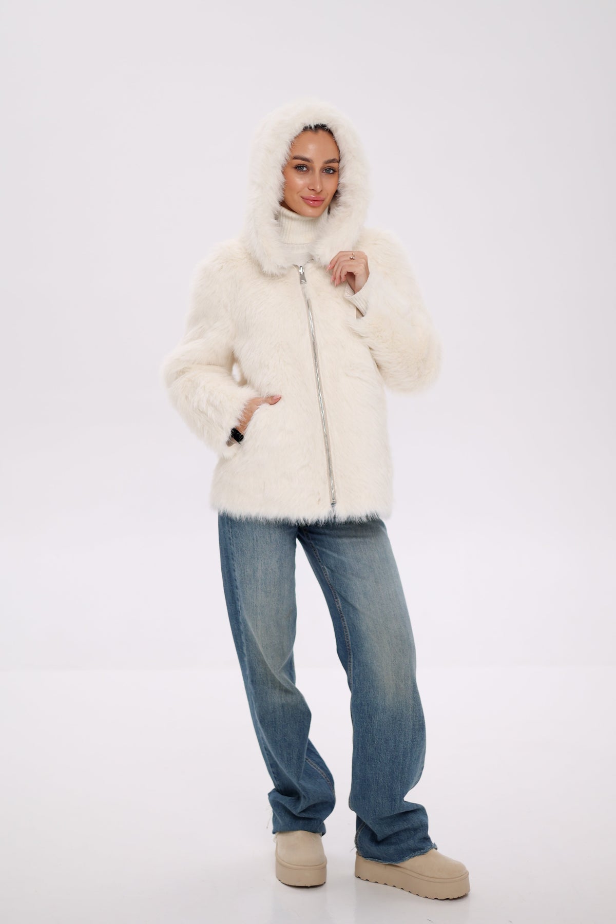 Reversible Hooded Wool Blend Jacket