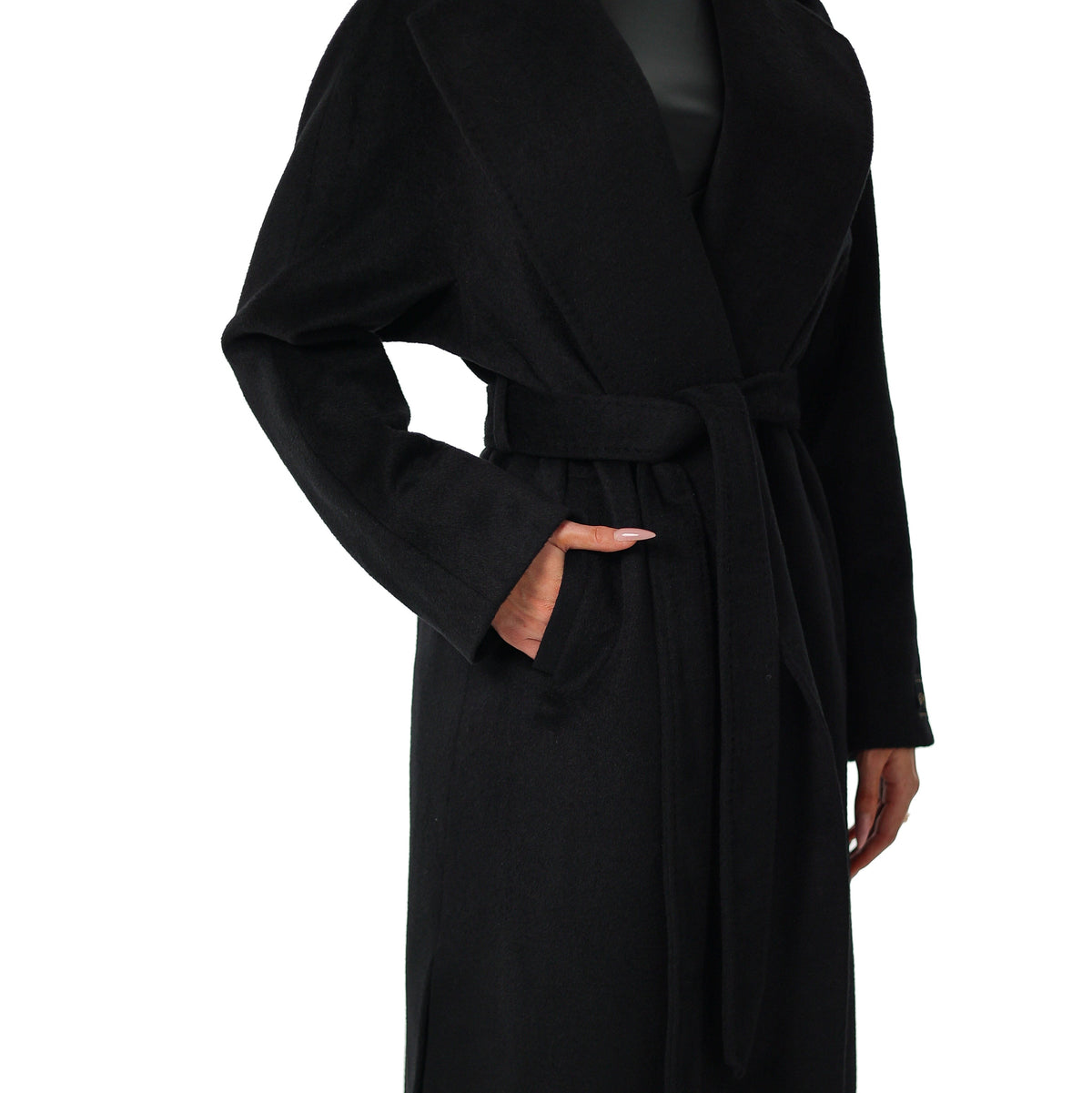 Cambridge Comfort Wraparound Wool Cashmere Coat in Black
