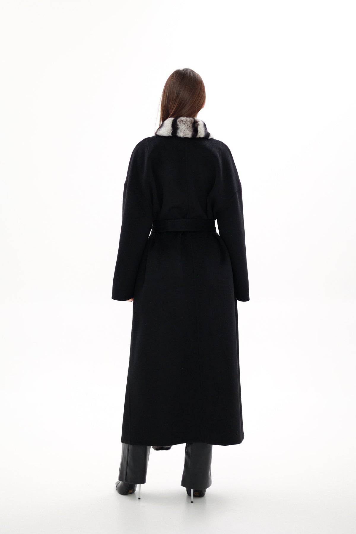 Genuine French Orylag Fur Italian Cashmere Wool Coat