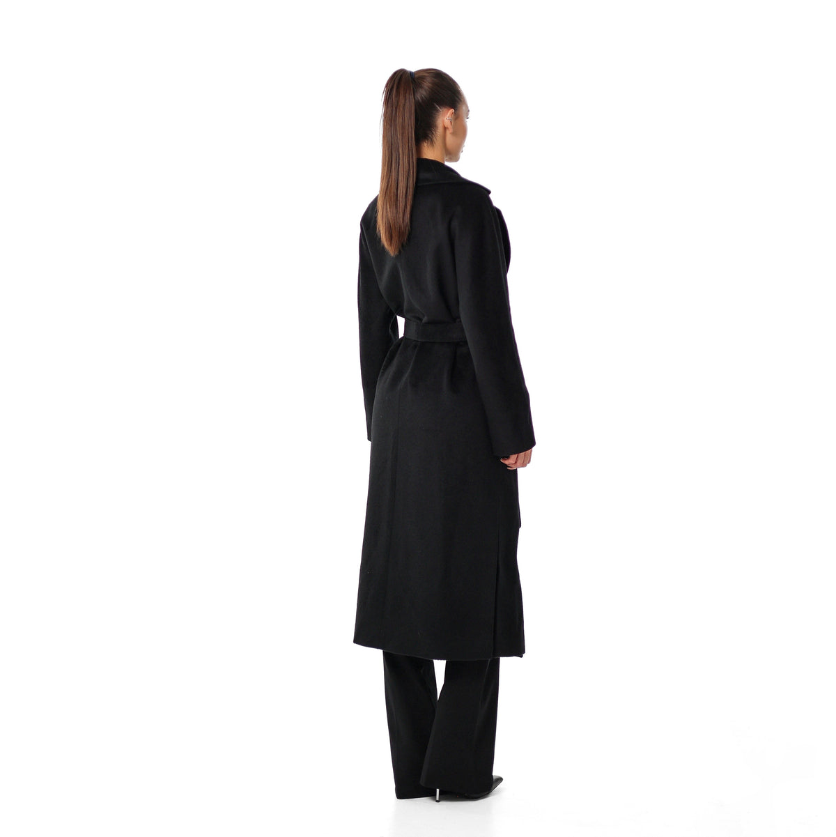 Cambridge Comfort Wraparound Wool Cashmere Coat in Black