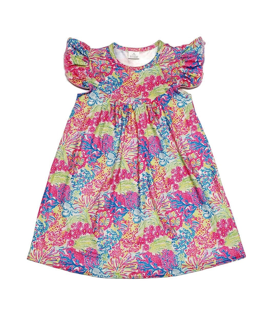 Neon Summer Floral  Milk Silk Flutter Dress