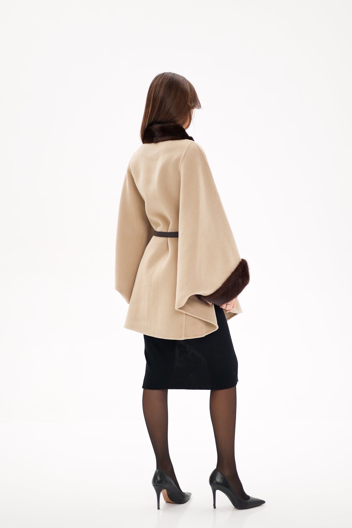 Genuine Scandinavian Mink Fur Double Face Wool Poncho