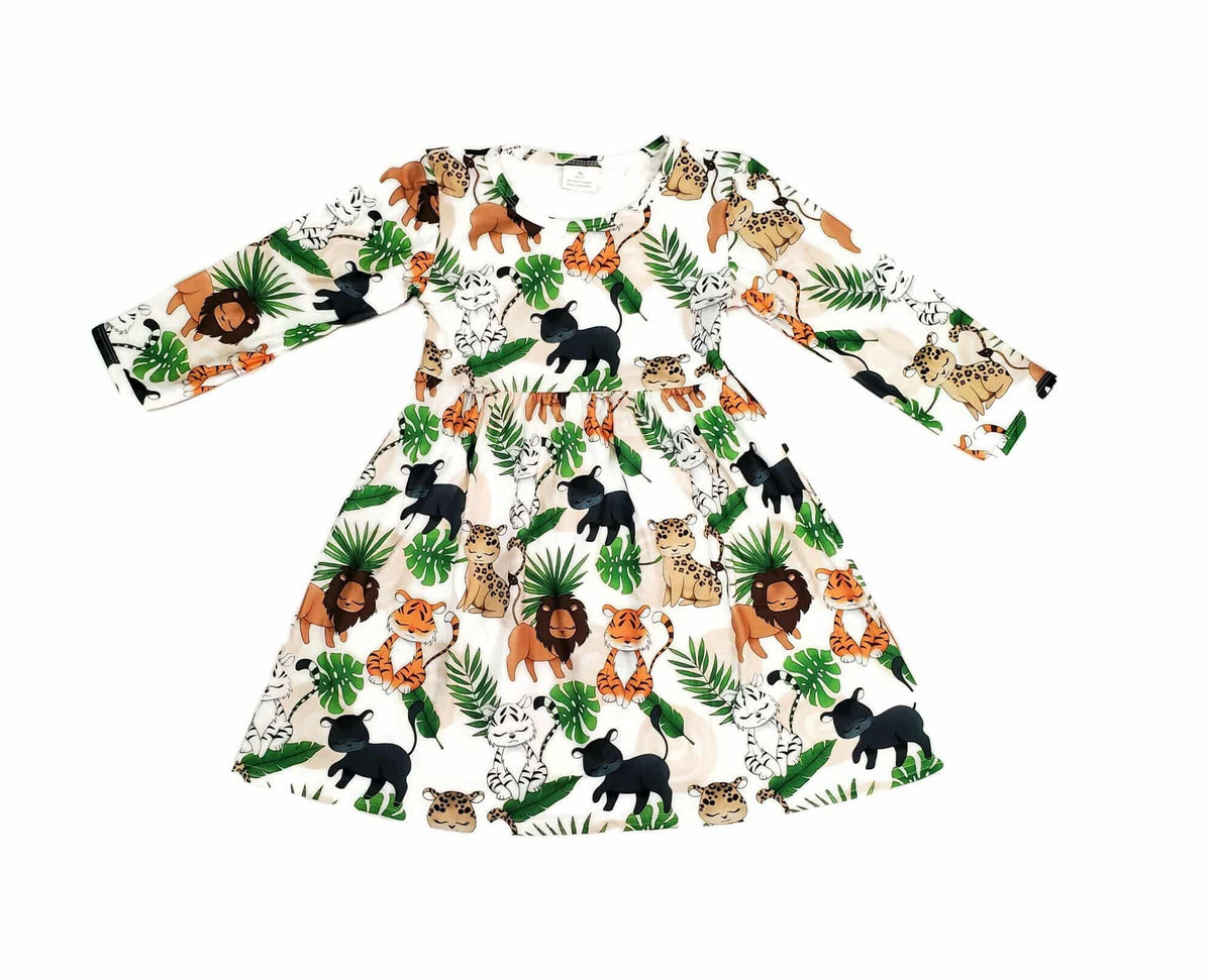 Jungle Long Sleeve Milk Silk Dress