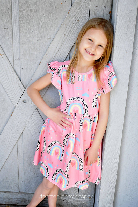 Boho Rainbow Long Flutter Milk Silk Dress