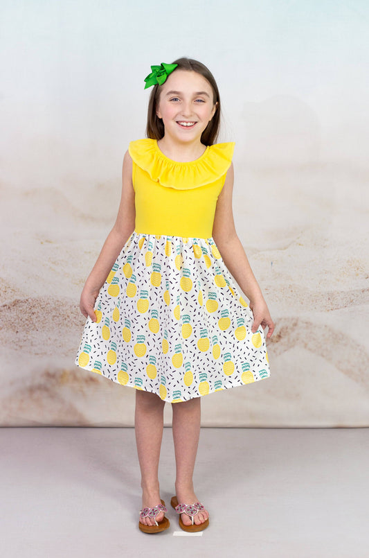 Pineapple Ruffle Tank Milk Silk Dress