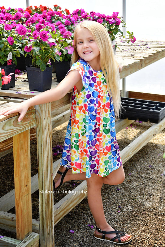I Love Watercolor Hearts Milk Silk Flutter Dress