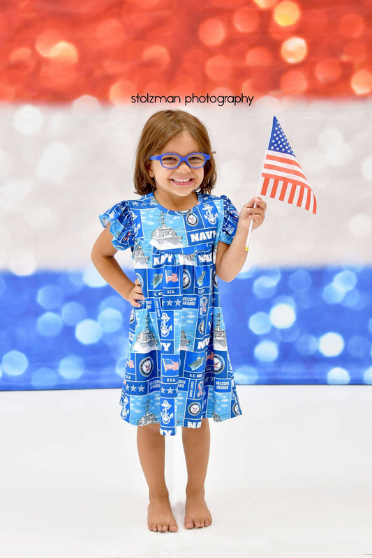 Navy Milk Silk Flutter Dress