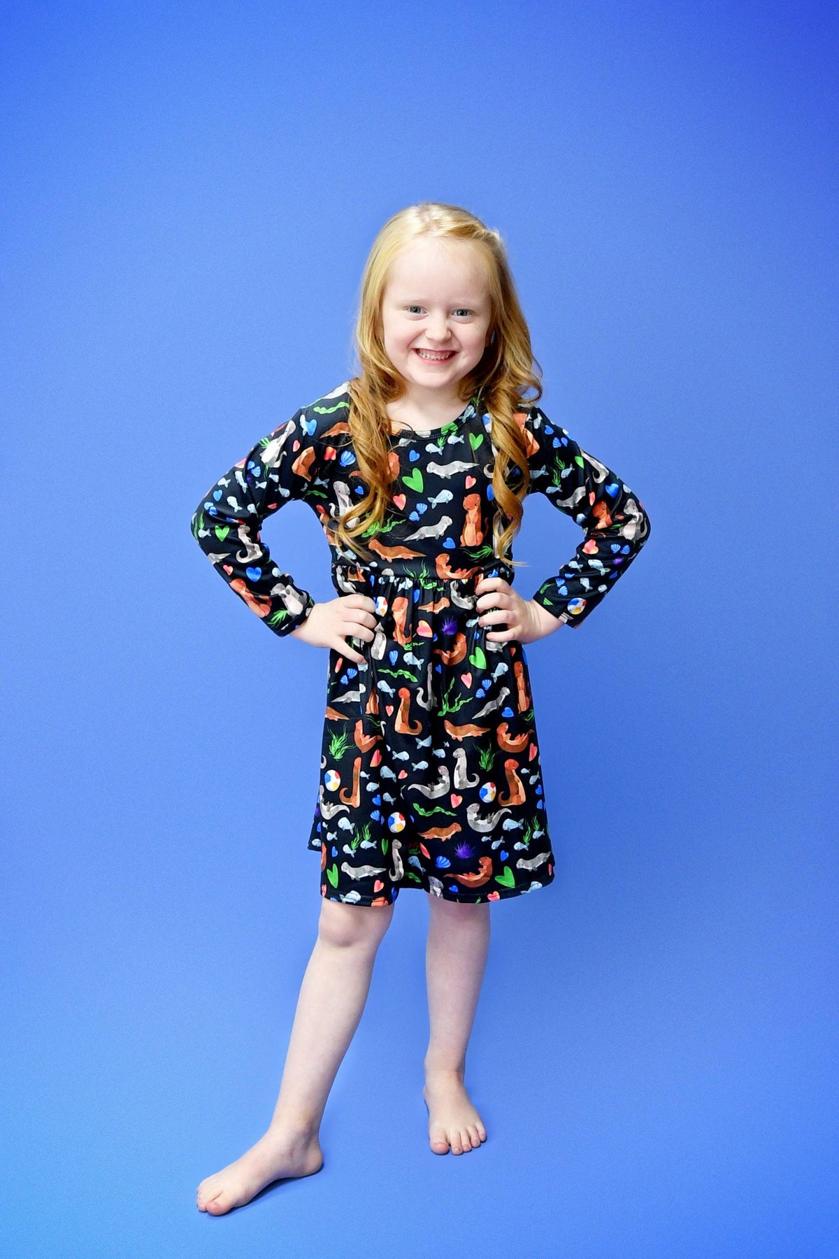 Otter Have Fun Long Sleeve Milk Silk Dress