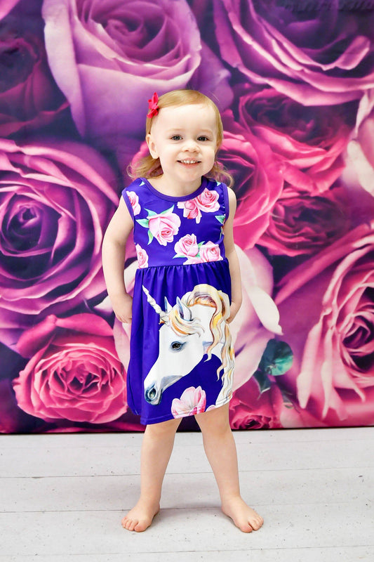 Purple Floral Unicorn Milk Silk Tank Dress