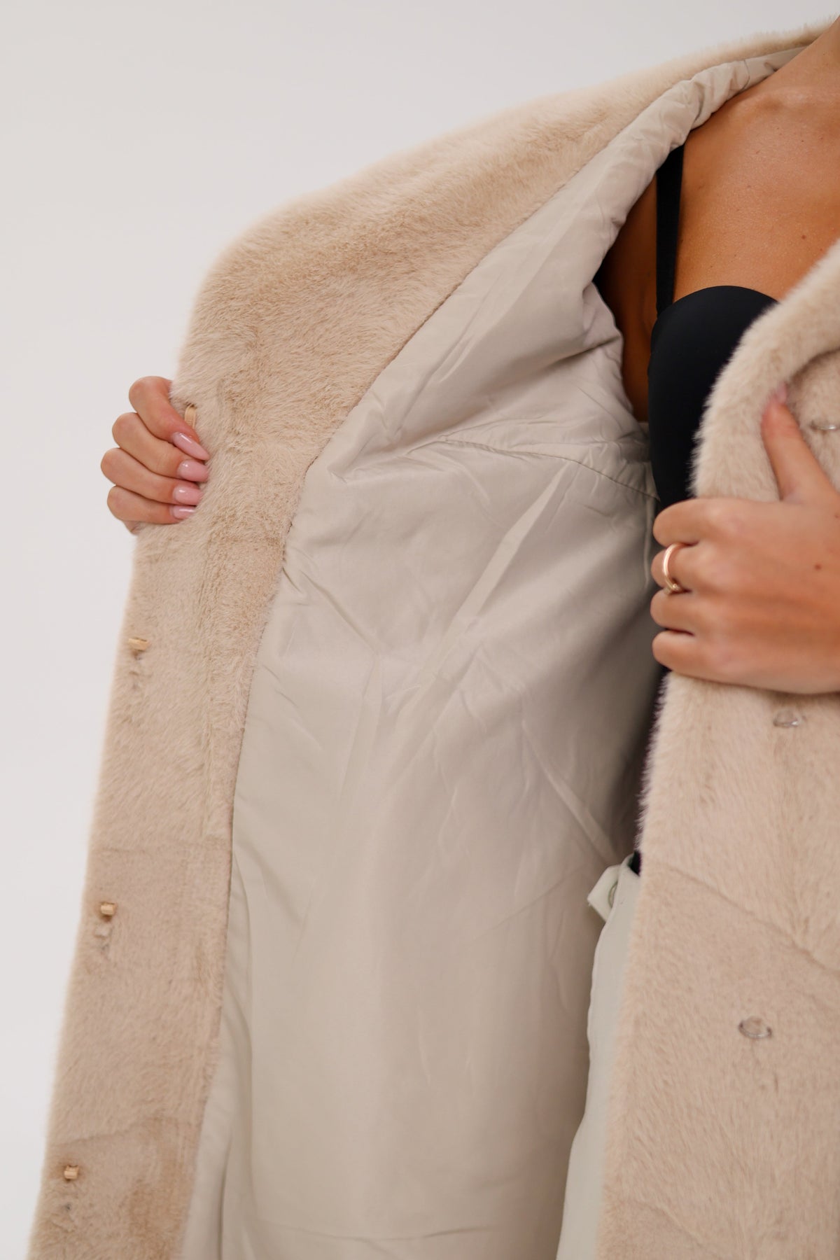 Faux Mink Effect Fur Hooded Coat
