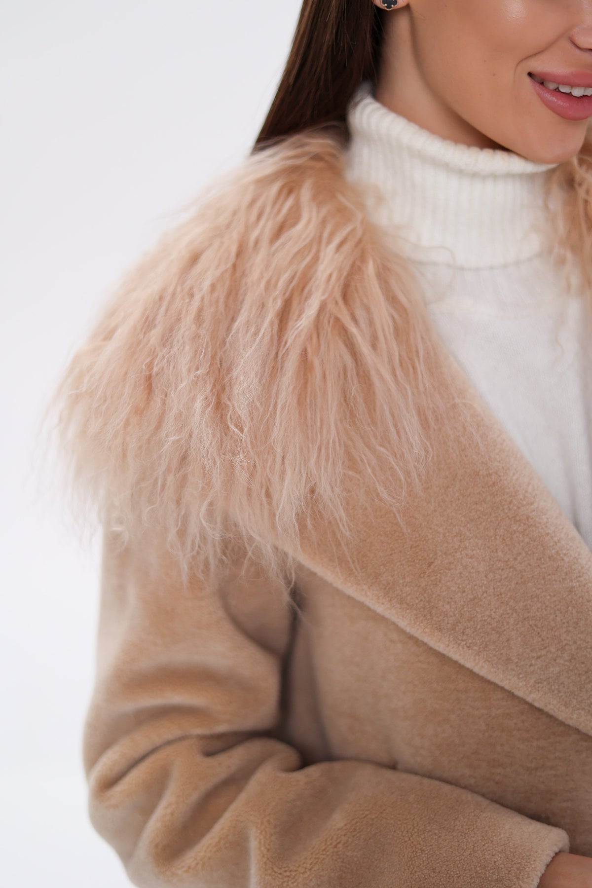 Genuine Lama Fur Virgin Wool Coat