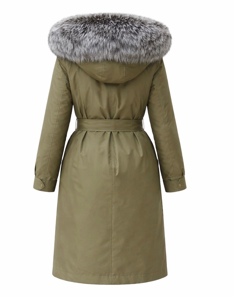 Genuine Silver Fox Fur Trim Rabbit Fur Insulated Parka