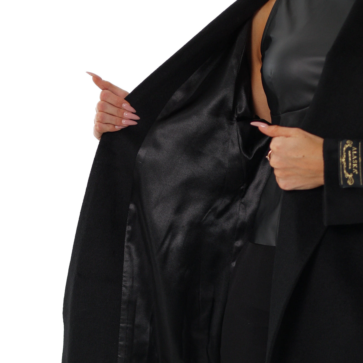 Cambridge Comfort Wraparound Wool Cashmere Coat in Black