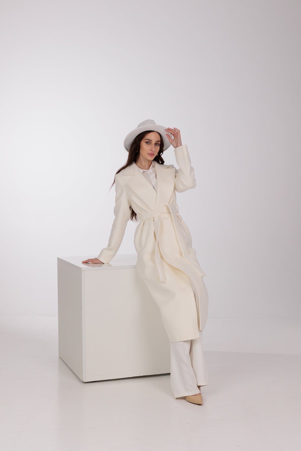 Pre-Order. Re-Stock Ships September 30. Astoria Classic Wraparound Wool Blend Overcoat in Ivory
