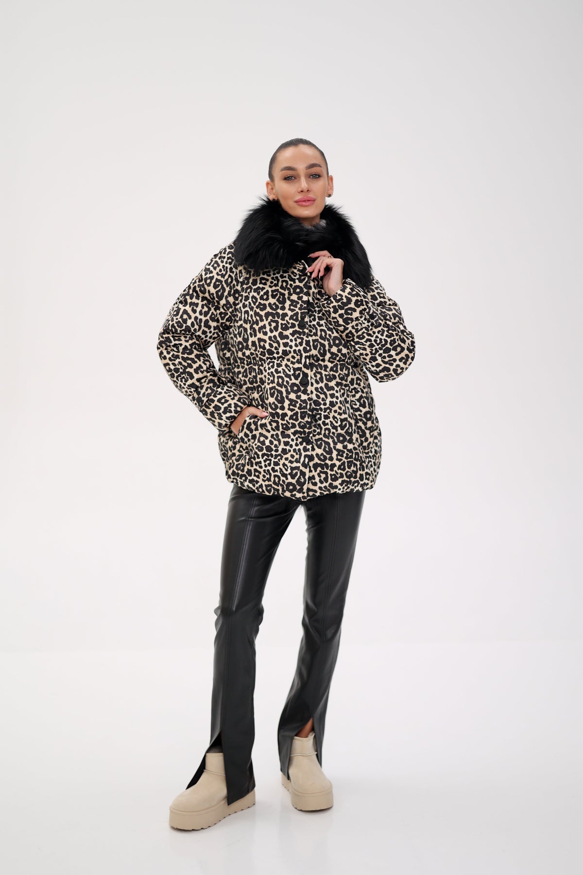 Genuine Fox Leopard Luxe Down Parka