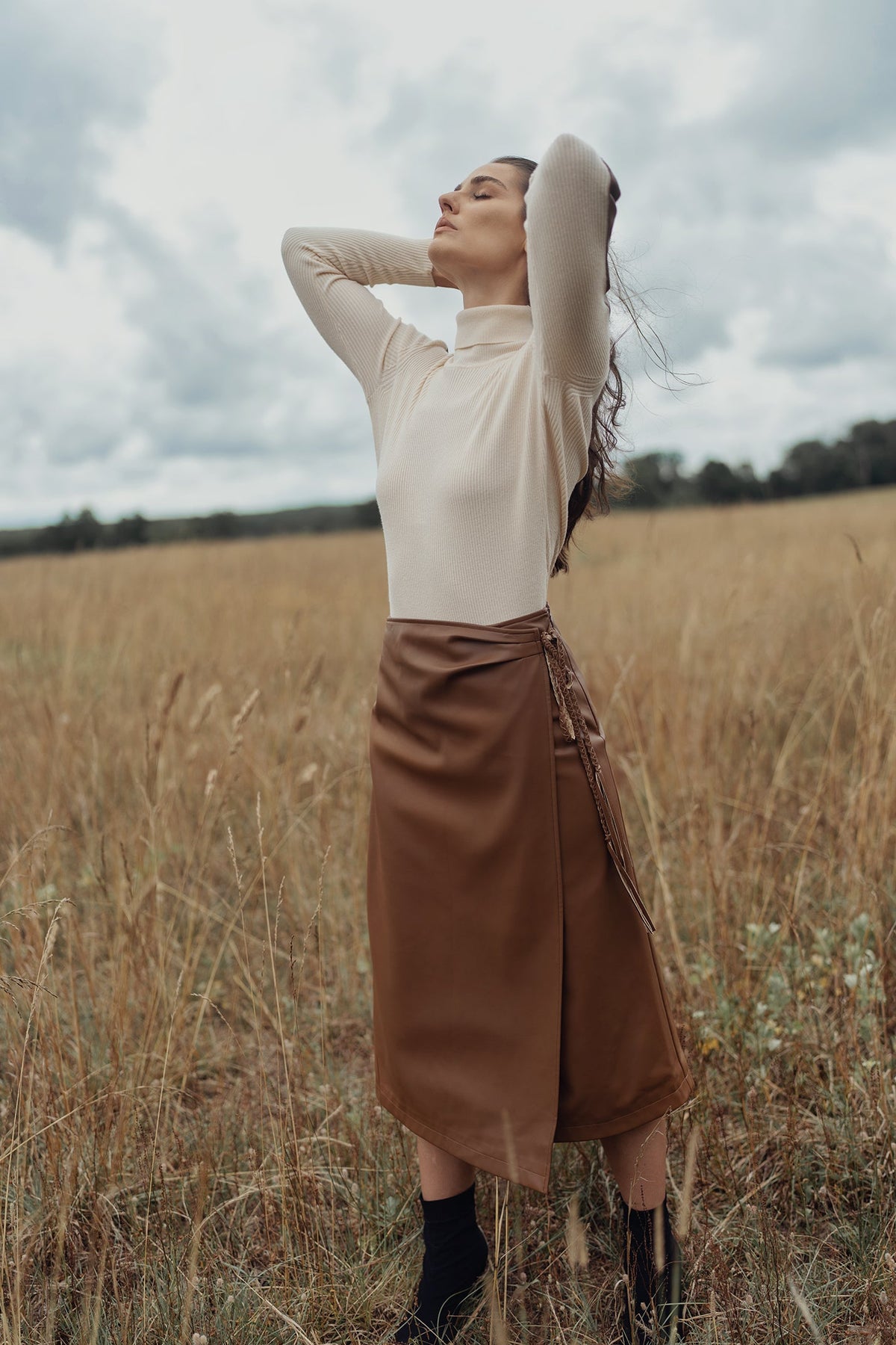 LEATHER FAUX WRAP SKIRT