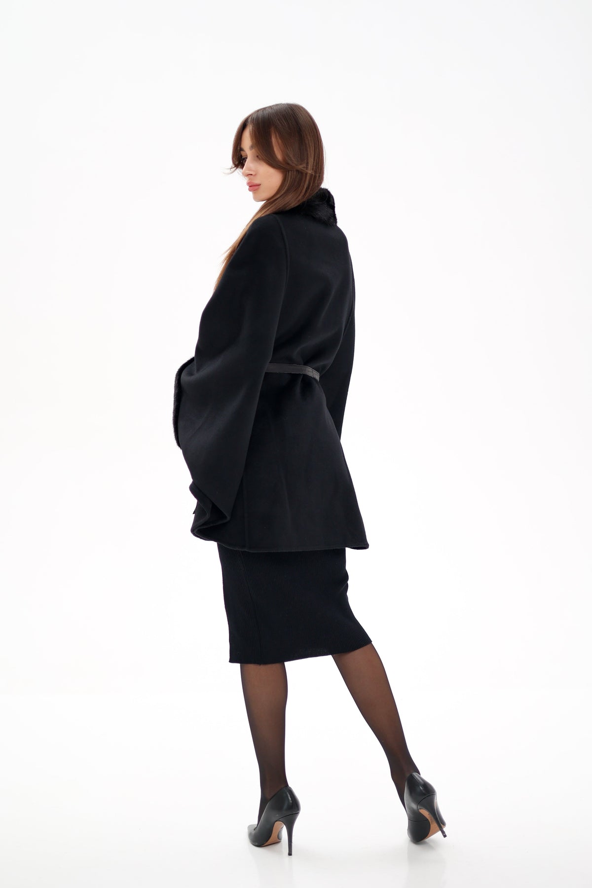Genuine Scandinavian Mink Fur Double Face Wool Poncho
