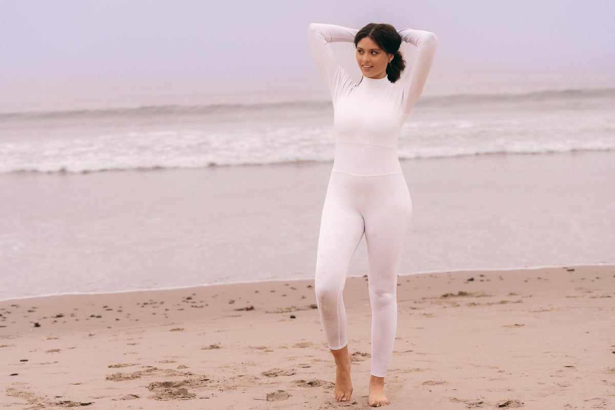Women's "JOY" UPF 50+ Sun-protective full body swimsuit- White (light neoprene)
