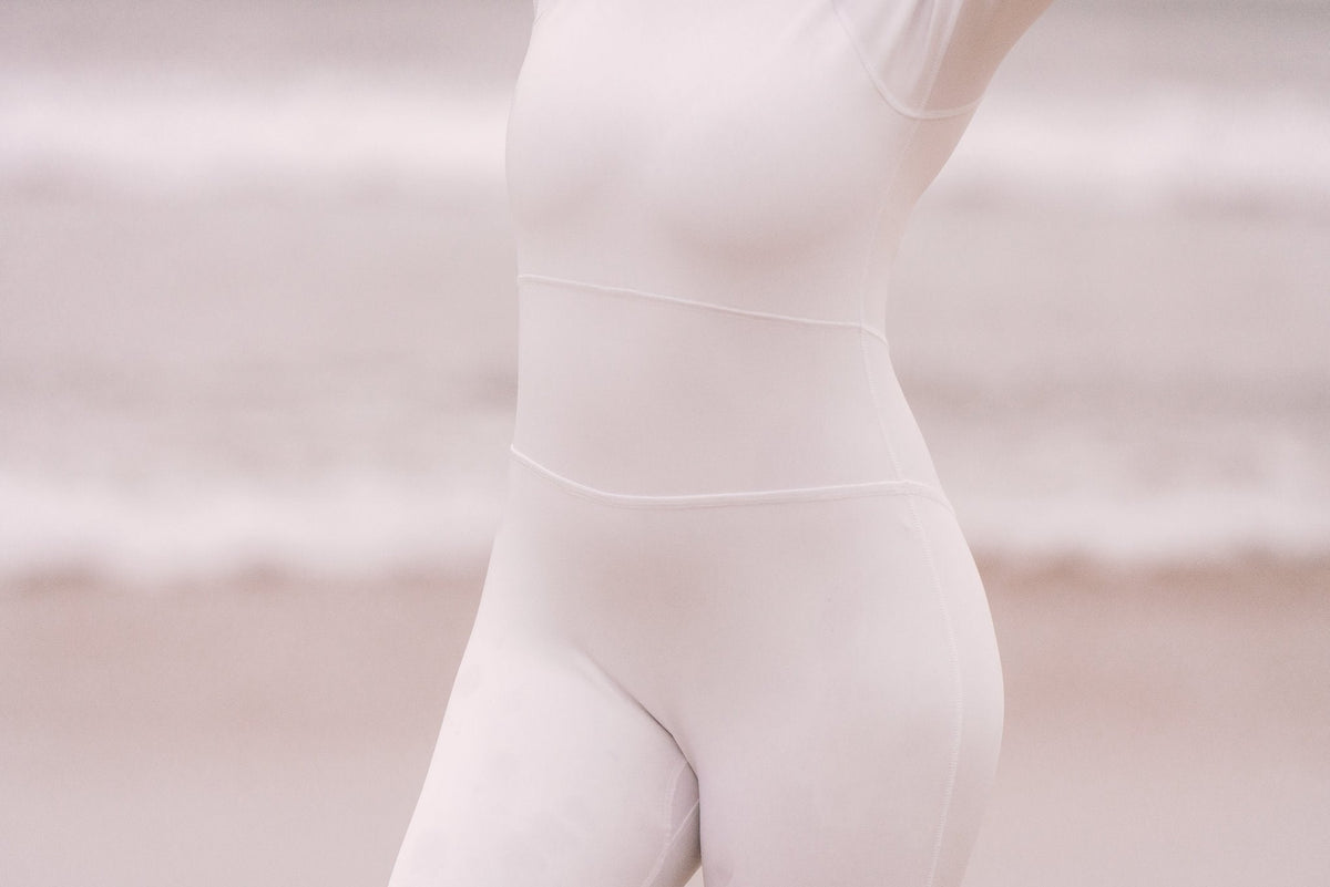 Women's "JOY" UPF 50+ Sun-protective full body swimsuit- White (light neoprene)