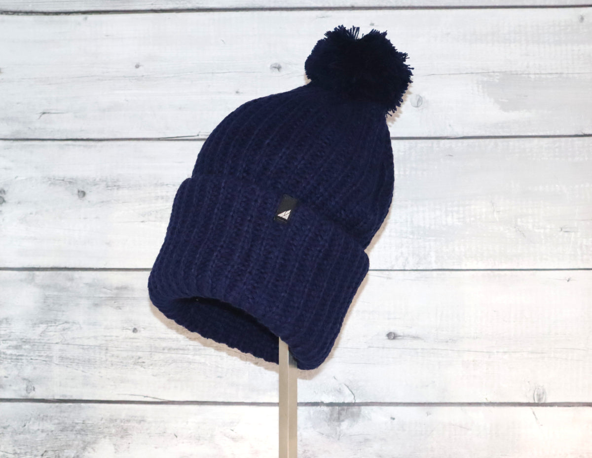 Adult Acrylic Ribbed Cuff with Matching Pom Hat