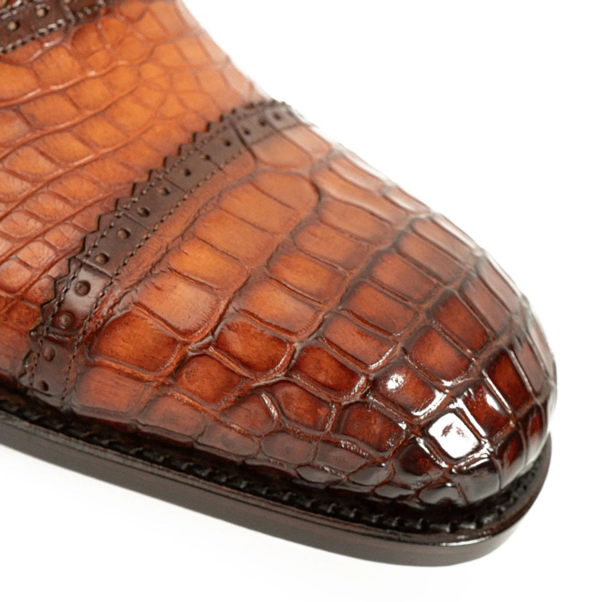 Orange-Brown Cap-Toe Oxford Shoes with Perforated Detail