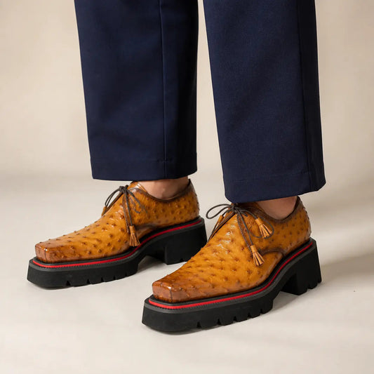 Amber Brown Dotted-Texture Lug Sole Derby Shoe