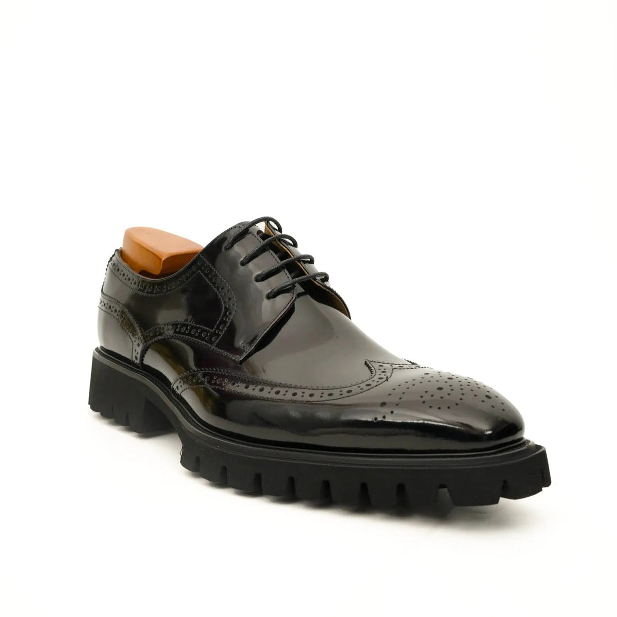 Black Wingtip Derby Shoes with Lug Sole
