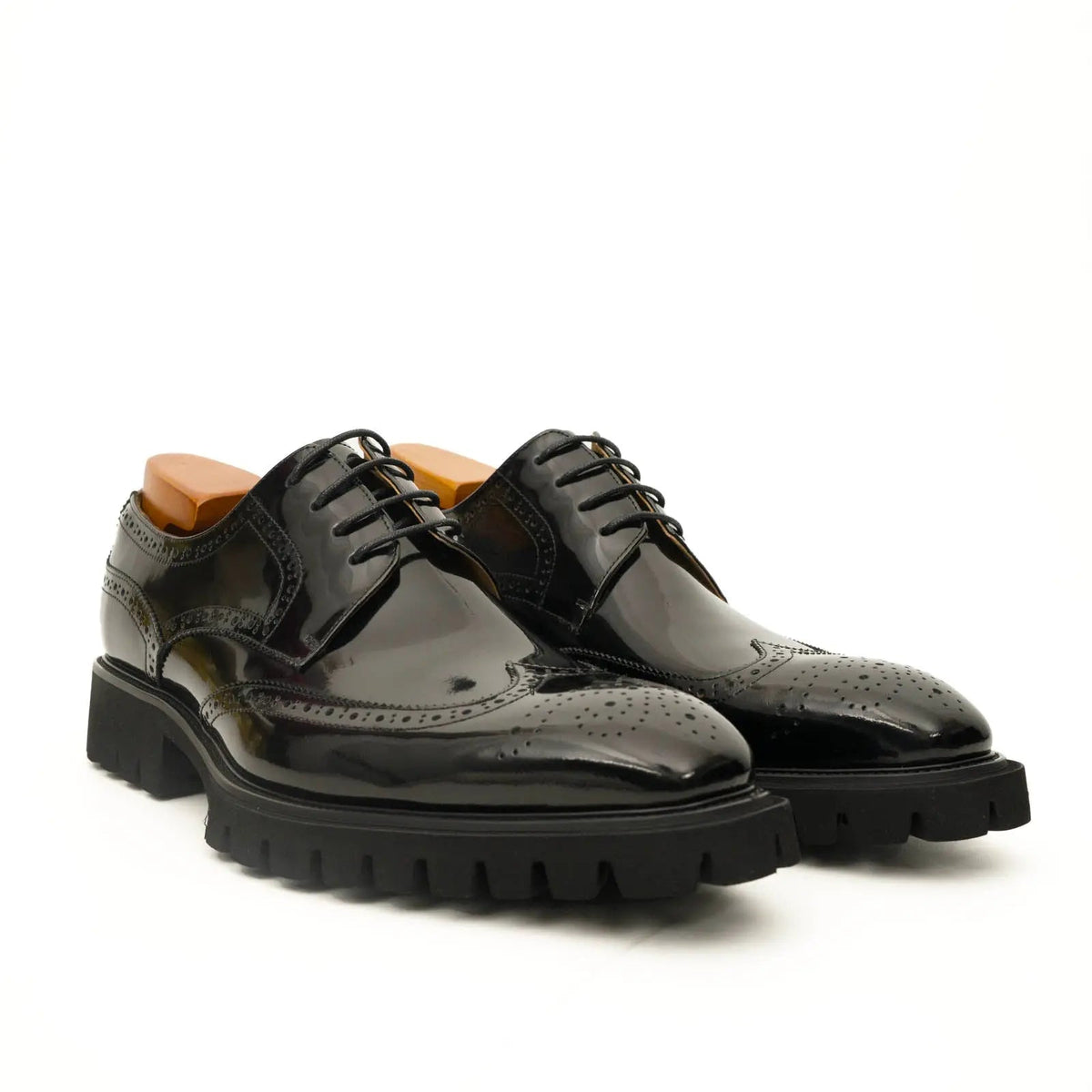 Black Wingtip Derby Shoes with Lug Sole