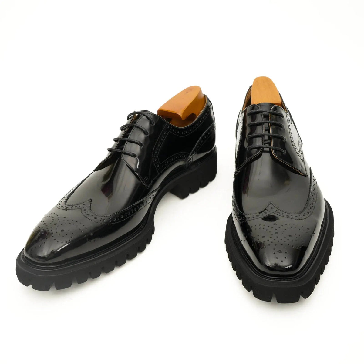 Black Wingtip Derby Shoes with Lug Sole
