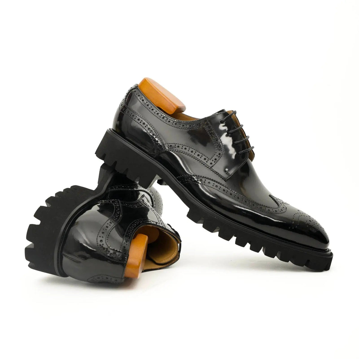 Black Wingtip Derby Shoes with Lug Sole
