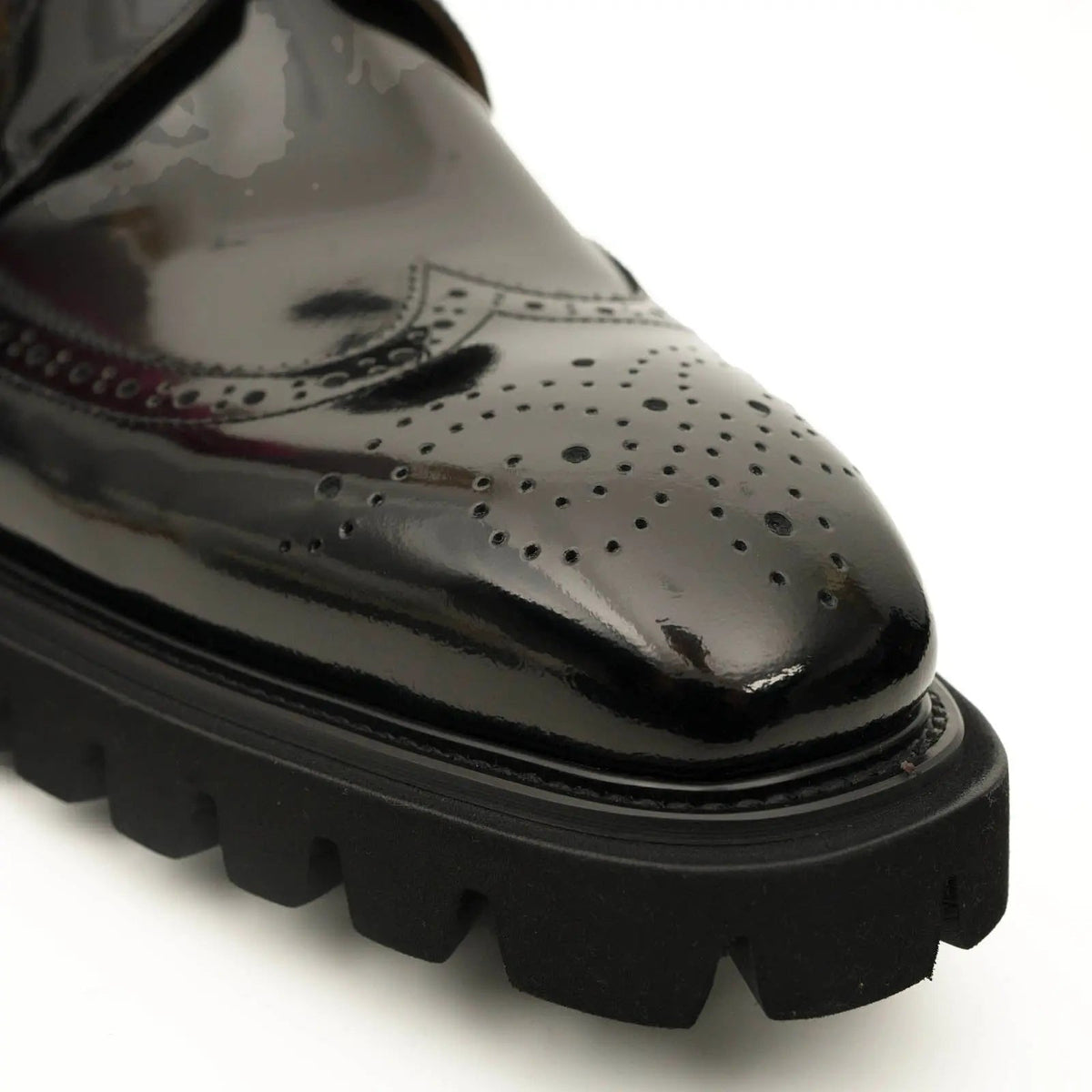Black Wingtip Derby Shoes with Lug Sole