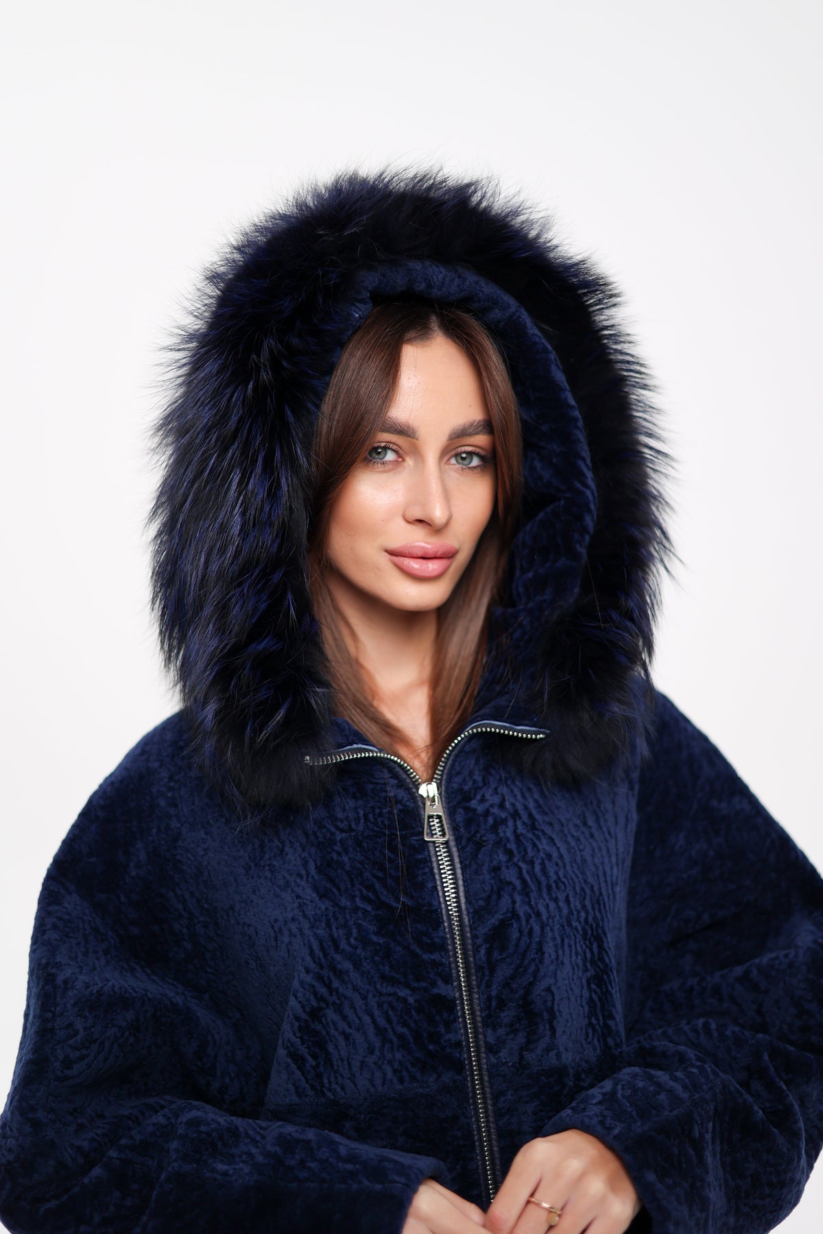 Genuine Shearling Silver Fox Trim Jacket