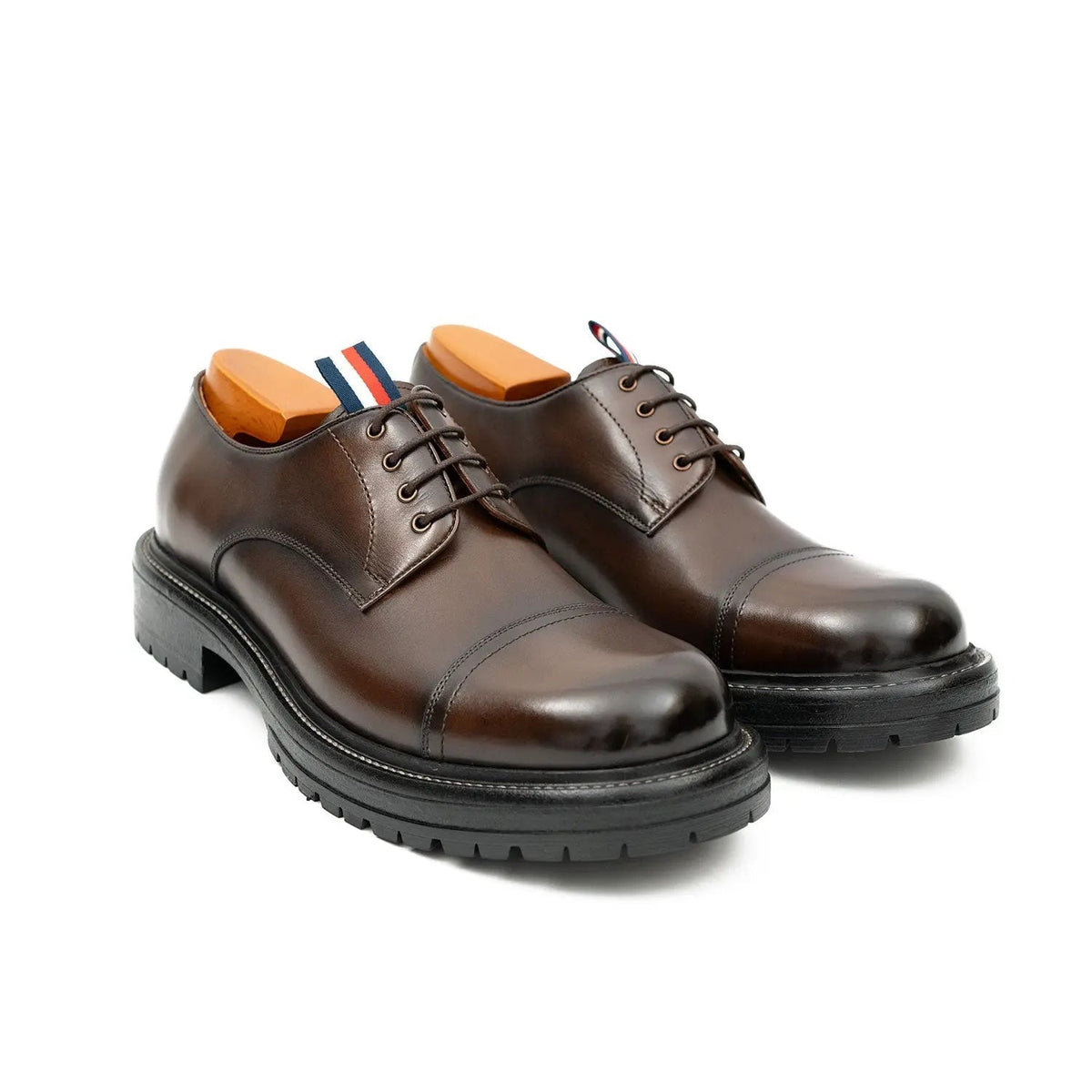 Dark Brown Cap-Toe Derby Shoes with Metal Eyelets