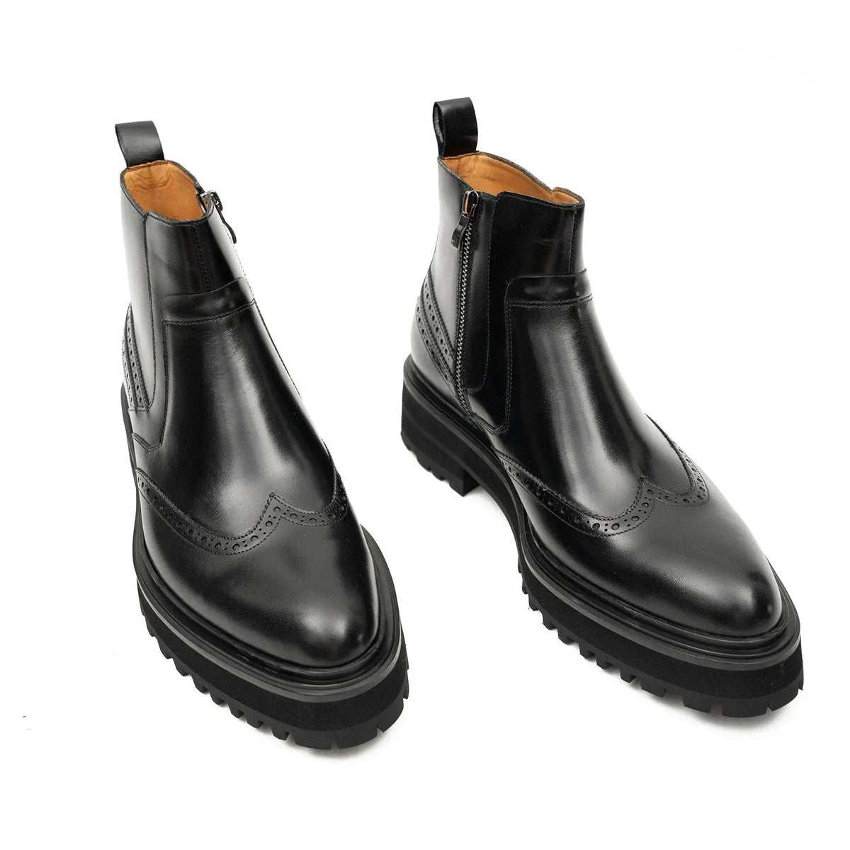 Black Wingtip Chelsea Boot with Lug Sole